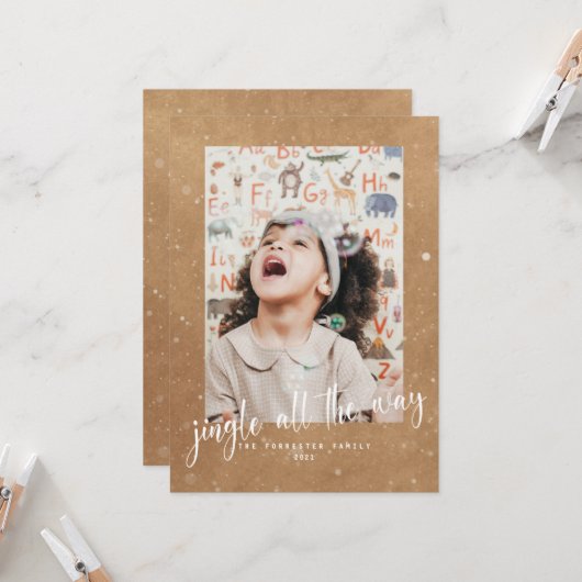 Rustic Kraft Jingle All The Way Script 2 Foto Kaart (Voorkant / Achterkant in situ)