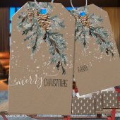 Rustic Kraft Juniper Bough & Cones Merry Kerstmis Cadeaulabel