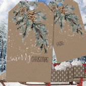 Rustic Kraft Juniper Bough & Cones Merry Kerstmis Cadeaulabel