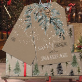 Rustic Kraft Juniper Bough & Cones Merry Kerstmis Cadeaulabel