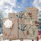 Rustic Kraft Juniper Pine Cones Ilex Berries Inpakpapier Vel