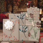 Rustic Kraft Juniper Pine Cones Ilex Berries Inpakpapier Vel