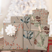 Rustic Kraft Juniper Pine Cones Ilex Berries Inpakpapier Vel
