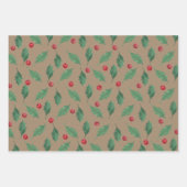 Rustic Kraft kerst Holly & Berries Inpakpapier Vel (Voorkant 3)