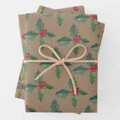 Rustic Kraft kerst Holly & Berries Inpakpapier Vel (In situ)