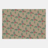 Rustic Kraft kerst Holly & Berries Inpakpapier Vel (Voorkant)