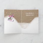 Rustic Kraft Kerst & Mooie Hond Gaat Sneeuwsleeën Feestdagen Kaart (Binnen)