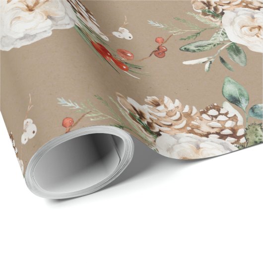 Rustic Kraft-kerstbloemen Sprigs & Berries Cadeaupapier (Rol Hoek)