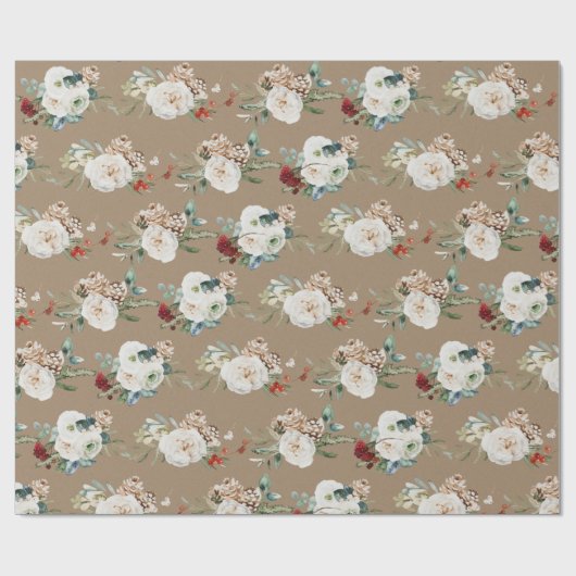 Rustic Kraft-kerstbloemen Sprigs & Berries Cadeaupapier (Vlak)