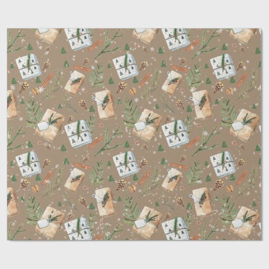 Rustic Kraft kerstfeestdag cadeaupakketten Cadeaupapier (Vlak)