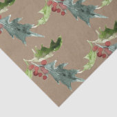 Rustic Kraft kerstFloral Holly Red Berries Tissuepapier (Detail)