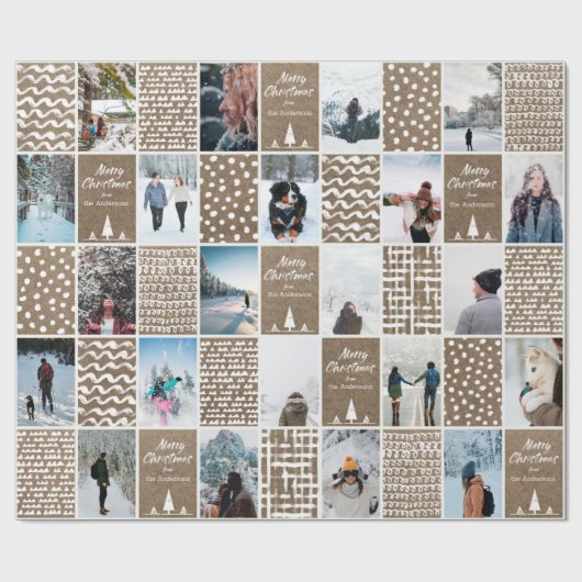 Rustic Kraft - kerstmis - Collage foto personalise Cadeaupapier (Vlak)
