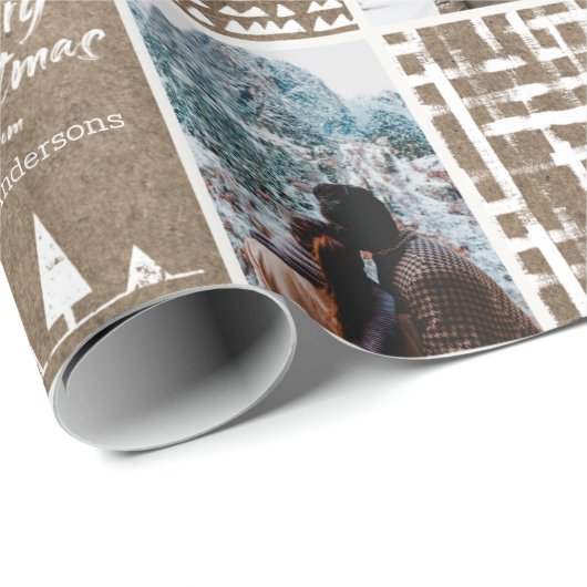 Rustic Kraft - kerstmis - Collage foto personalise Cadeaupapier (Rol Hoek)