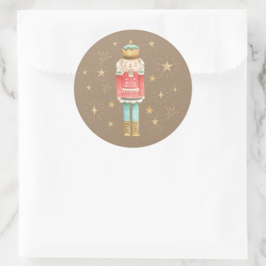 Rustic Kraft Kerstmis Nutkraker Gold Stars Ronde Sticker (Tas)