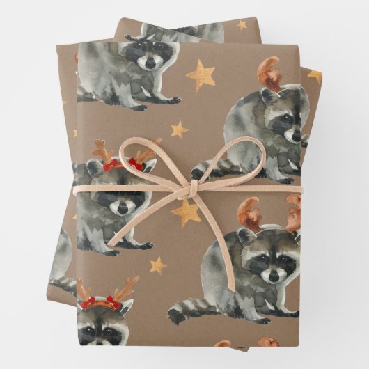 Rustic Kraft-kerstracoons onder gouden sterren Inpakpapier Vel (In situ)