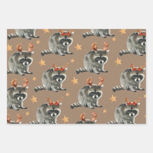 Rustic Kraft-kerstracoons onder gouden sterren Inpakpapier Vel (Voorkant)