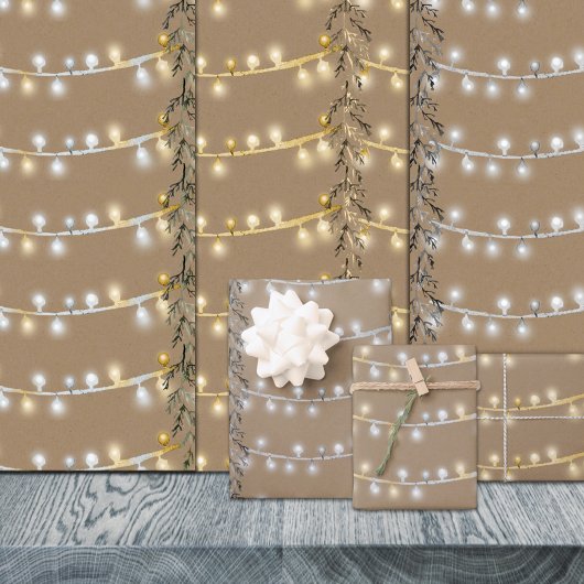 Rustic Kraft-kerststrijklampjes, zilver en goud Inpakpapier Vel