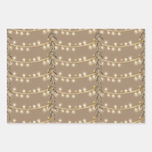 Rustic Kraft-kerststrijklampjes, zilver en goud Inpakpapier Vel (Voorkant 3)