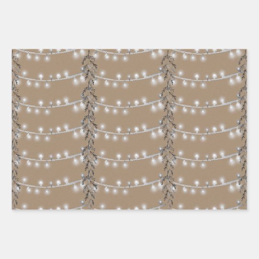 Rustic Kraft-kerststrijklampjes, zilver en goud Inpakpapier Vel (Voorkant)