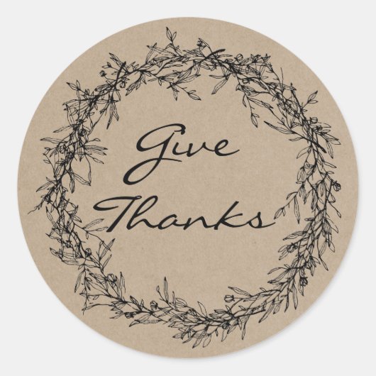 Rustic Kraft Kijk Bedankt Thanksgiving Ronde Sticker (Voorkant)