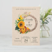 Rustic Kraft Kijk met Sunflower Wreath Weddenschap Kaart (Staand voorkant)