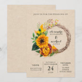 Rustic Kraft Kijk met Sunflower Wreath Weddenschap Kaart (Voorkant / Achterkant)