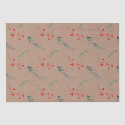Rustic Kraft Kleur Winter Spar & Bessen  Tissuepapier (Voorkant)