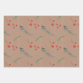 Rustic Kraft Kleur Wintergroen & Bessen Wrap Inpakpapier Vel (Voorkant 3)