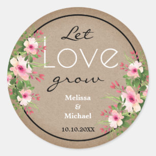 Rustic Kraft laat liefde bloemenbruiloft groeien Ronde Sticker