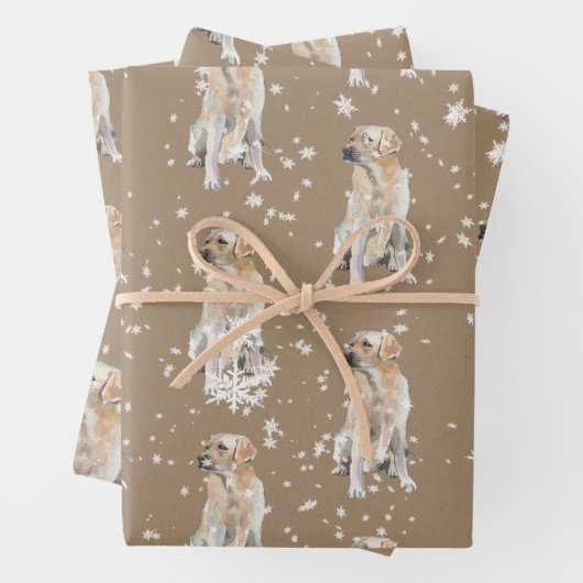 Rustic Kraft Labrador Retriever Dog Falling Snow Inpakpapier Vel (In situ)