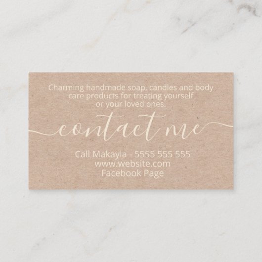 Rustic Kraft Lace Handmade Spa Bath Body Candle Visitekaartje (Achterkant)