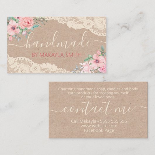 Rustic Kraft Lace Handmade Spa Bath Body Candle Visitekaartje (Voorkant / Achterkant)