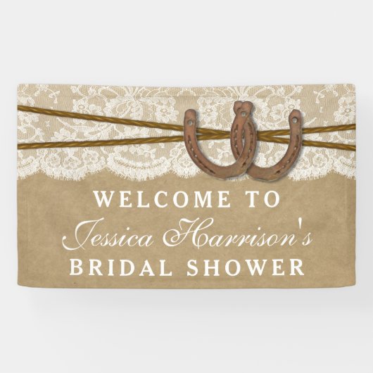 Rustic Kraft & Lace Hoefijzer Vrijgezellenfeest Spandoek (Horizontaal)