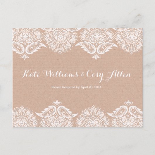 Rustic Kraft & Lace RSVP Briefkaart Kaart Uitnodig (Voorkant)