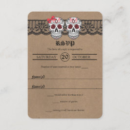 Rustic Kraft & Lace Sugar Skull Weddenschap RSVP-k RSVP Kaartje