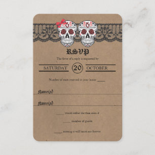 Rustic Kraft & Lace Sugar Skull Weddenschap RSVP-k RSVP Kaartje
