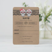 Rustic Kraft & Lace Sugar Skull Weddenschap RSVP-k RSVP Kaartje (Staand voorkant)