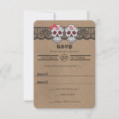 Rustic Kraft & Lace Sugar Skull Weddenschap RSVP-k RSVP Kaartje (Voorkant)