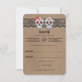 Rustic Kraft & Lace Sugar Skull Weddenschap RSVP-k RSVP Kaartje