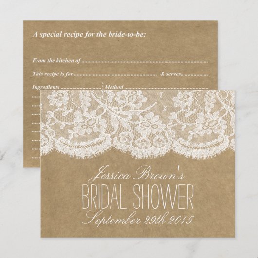 Rustic Kraft & Lace Vrijgezellenfeest Recept Kaart (Voorkant / Achterkant)