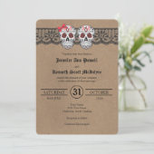 Rustic Kraft & LaceSugar Skull Wedding Invitations Kaart (Staand voorkant)