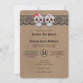 Rustic Kraft & LaceSugar Skull Wedding Invitations Kaart (Voorkant)