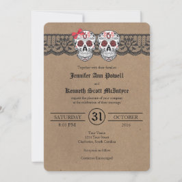 Rustic Kraft & LaceSugar Skull Wedding Invitations Kaart