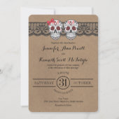 Rustic Kraft & LaceSugar Skull Wedding Invitations Kaart (Voorkant)