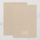 Rustic Kraft Laurel Wreath Monogram Notitiekaartje (Voorkant / Achterkant)