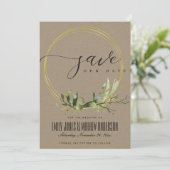 RUSTIC KRAFT LEAFY GREEN GOLD FOLIAGE WATERVERF SAVE THE DATE (Staand voorkant)