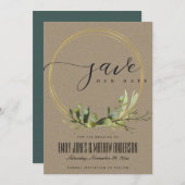 RUSTIC KRAFT LEAFY GREEN GOLD FOLIAGE WATERVERF SAVE THE DATE (Voorkant / Achterkant)