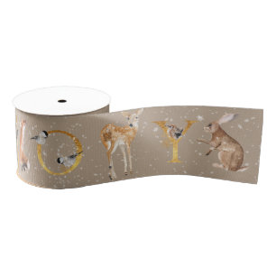 Rustic Kraft legant Animals & Joy in Gold Letters Grosgrain Lint