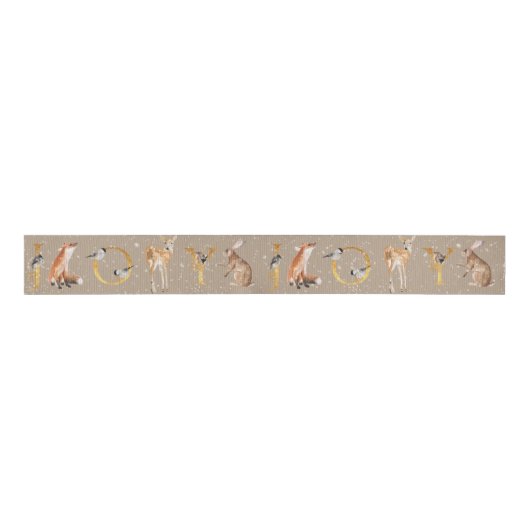Rustic Kraft legant Animals & Joy in Gold Letters Grosgrain Lint (Voorkant)