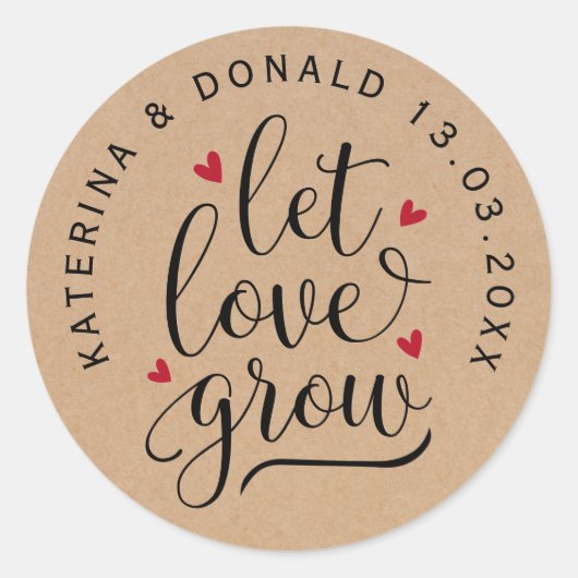 Rustic Kraft Let Love Grow Wedding Seeds Ronde Sticker (Voorkant)